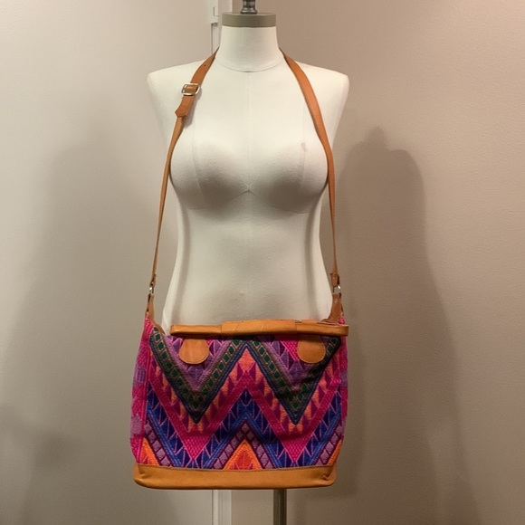 BOHO Multicolor Slingbag Leather Handmade - Picture 2 of 16